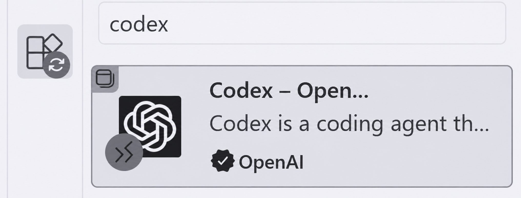 Codex: результат поиска в расширениях VS Code